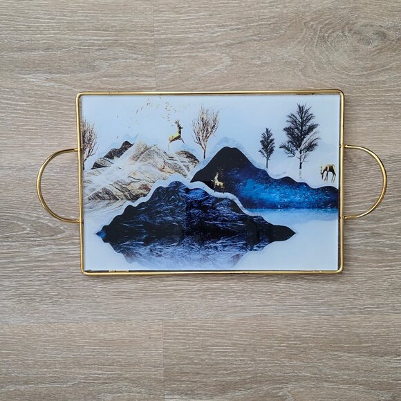 Vintage Decorative Tray with Gold Frame - Nature-Inspired Design - Picture 1 of 11